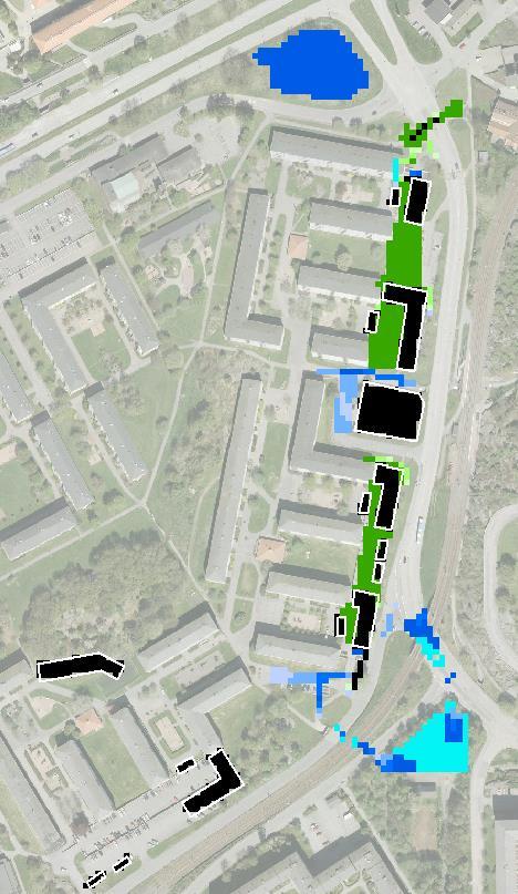 16(23) Avsänkning grönyta vid Skattegårdsv Igenfylld gångtunnel A B 1 Skyfallsledning från P-hus till ny