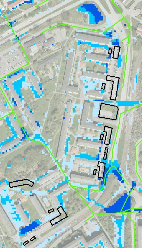 17(23) Vatten vid byggnaderna Ny byggnad 1 gränsen för underkant på golvbjälklag, max vattenyta 26,2+0,2 =+26,4. Ny byggnad 3 gränsen max vattenyta 26,6 + 0,2 = +26,8.