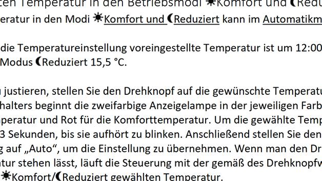 Zum Beispiel: Temperatureinstellung mit Automatikmodus Case comfort step Fall1:1:Creating Erstellenaeines Schrittes Operating switch: Betriebsmodus Schalter: modus Current operating : e (operating