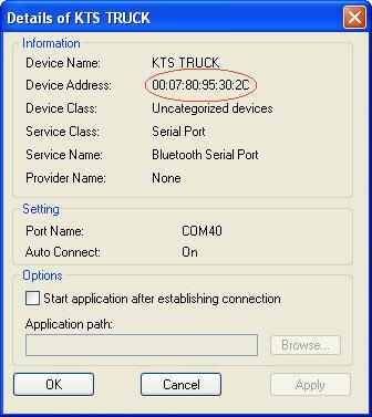 Выберите <OK>. "" KTS Truck может обмениваться данными через Bluetooth с ПК/ноутбук. 11. Выберите <Детали...>. Откроется диалог "Детали для KTS Truck". 12.
