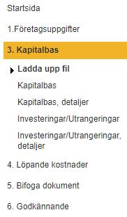 Figur 25 Menyn i vänsterkolumnen För vissa huvudsteg finns ett antal understeg som utgör delmoment i respektive steg.