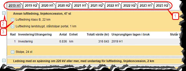 För att se en mer detaljerad redovisning över vilka planerade investeringar och utrangeringar som har rapporterats klickar du på Nästa-knappen. 8.5.