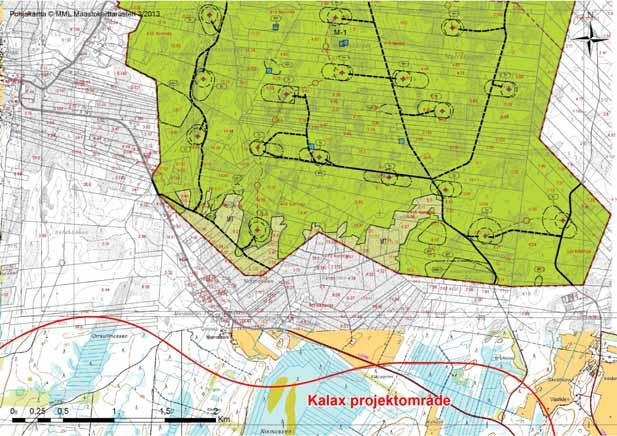 FCG DESIGN OCH PLANERING AB KALAX VINDKRAFTSPARK 118 (212) Figur 17.8. Kalax projektområde i förhållande till delgeneralplanen för Norrskogens vindkraftspark.