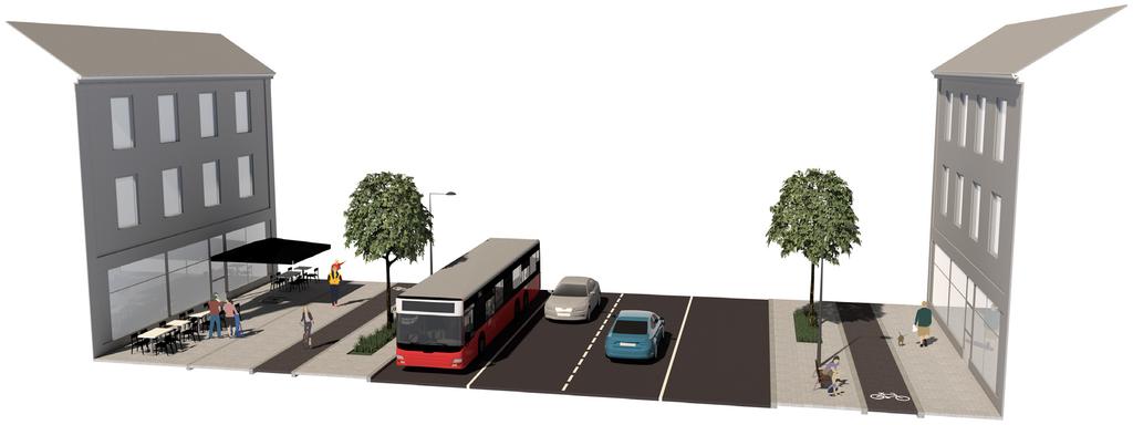 Cykeltrafiken ska vara separerad från övrig trafik på huvudgator då framkomligheten för motorfordon prioriteras på körbanan.