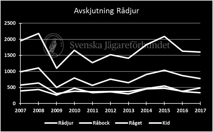 Under det senaste jaktåret sköts det i snitt 0,4 rådjur per 1000 hektar.