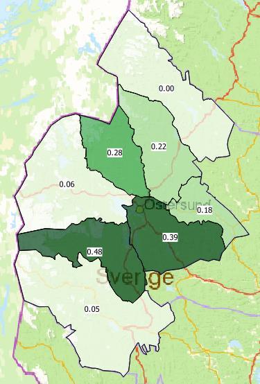 Beräknad avskjutning Jakvårdskretsar 2017/2018 Kronvilt per 1000 ha Bild.