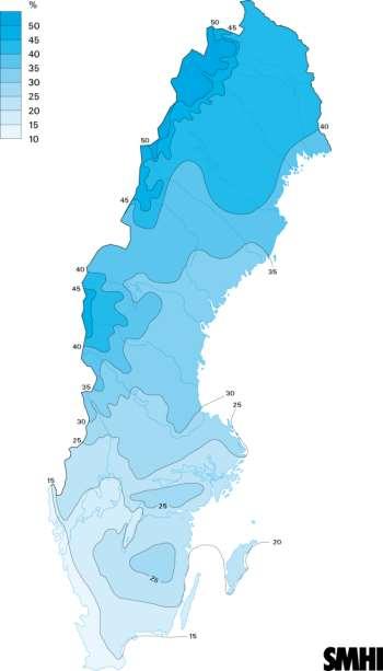 Andel snö i årsnederbörd Typer av