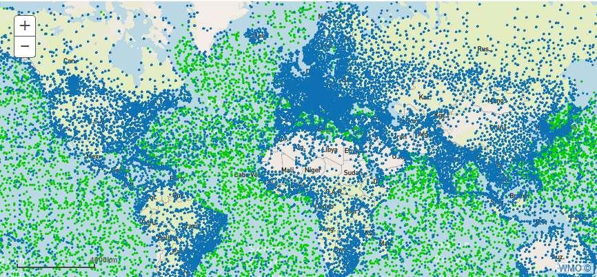 Global väderstationstäthet Genomsnitt per landarea =