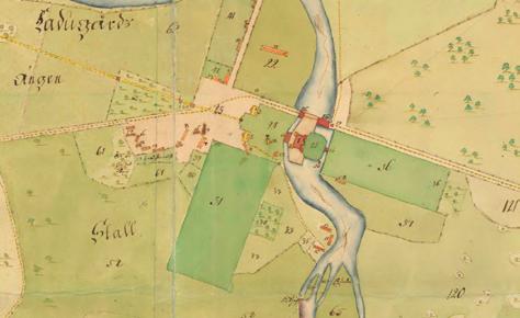 Strömsholms slott Figur 5. Karta från år 1721 som visar Strömsholms slott och dess bebyggelse. Lantmäteristyrelsens arkiv, akt T25-25:2.