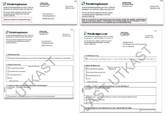 Figur 9. Exempel på utskrifter i Webcert. 5.7 Förnya intyg För Försäkringskassans intyg går det att skapa ett nytt intyg genom att utgå ifrån informationen i ett befintligt intyg för samma patient.