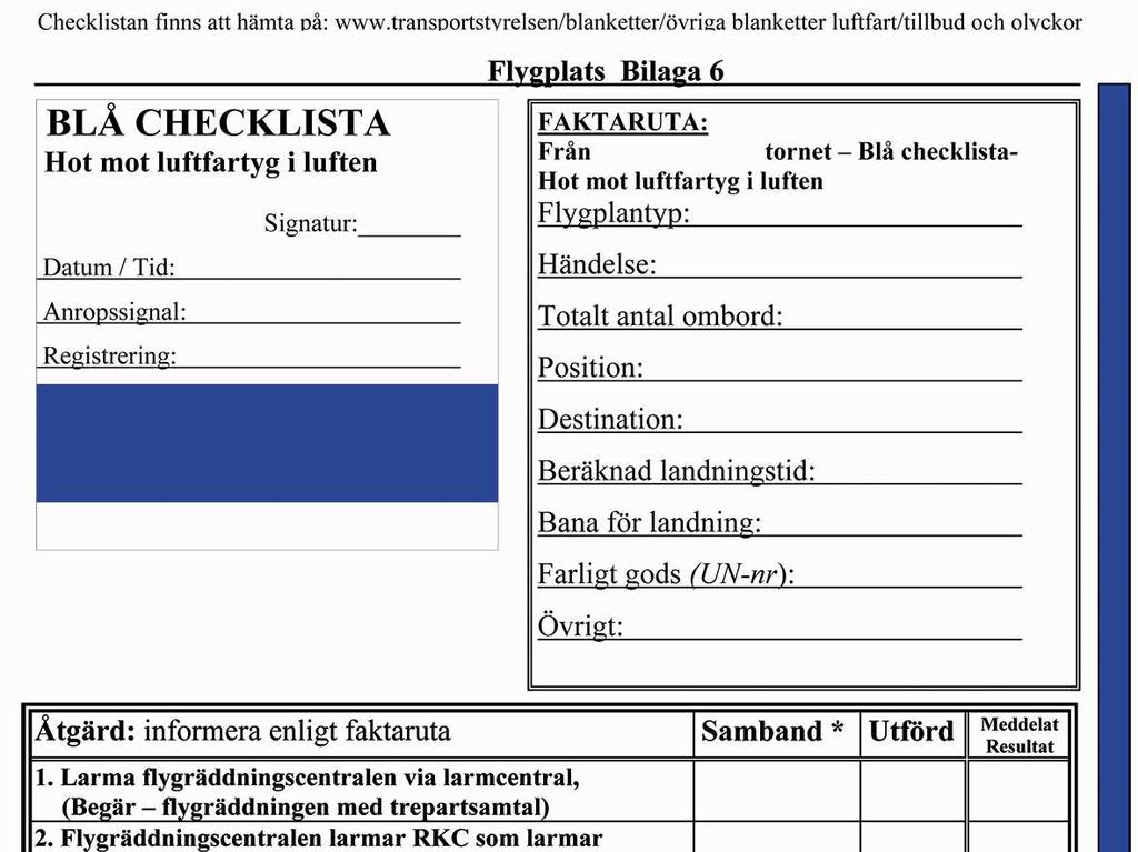 Bilaga 6 Bilaga 6 Blå torn Informera skiftledare ACC som informerar enhet