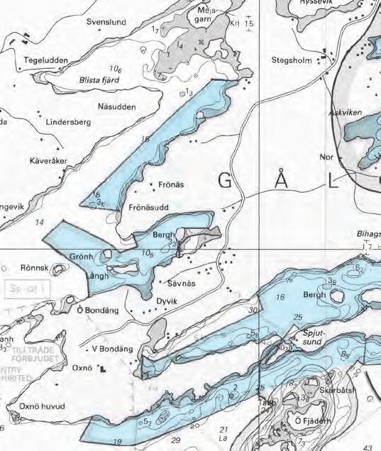 GÅLÖ 1 416 ha TDA-1, TDA-2, TDA-3. Streckmarkerat vatten; Ej fiske 1/4-15/6 Skärgården vid Gålö ca 30 km SO Stockholm. Båtsportkort 616 NW.