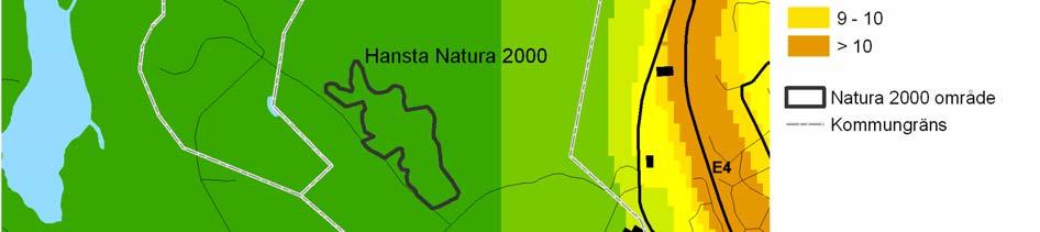 Nedfallet i Hansta Natura 2000-område har beräknats till 5,6-5,8 kg kväve per hektar och år.