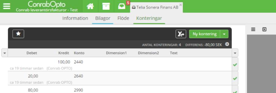 Fördelningar Förutom en favoritkontering kan man välja att få in flera konteringar som hanteras via en fördelningsmall. Klicka på favoriter ikonen.