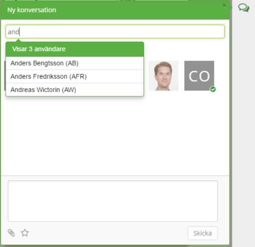 Välj denna användaren för att komma i kontakt med en administratör. I förslagslistan kommer de personer visas som du oftast skriver till, den uppdateras kontinuerligt.