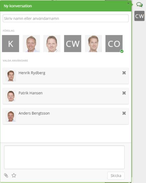 Konversation med flera användare Det går att starta en konversation med flera användare.
