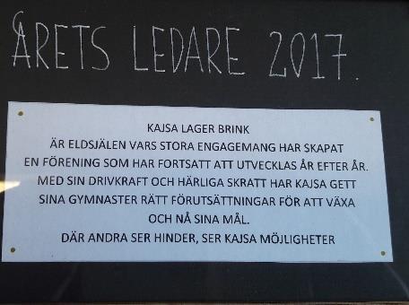 Årets ledare i GF Väst Till årets ledare utsågs Kajsa Lager Brink, från Athena IK för sitt engagemang inom hopprep.