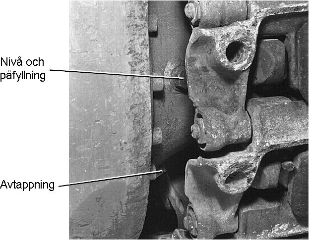 20. Drivhjulslagring Kontrollera oljenivån, två nivåproppar.