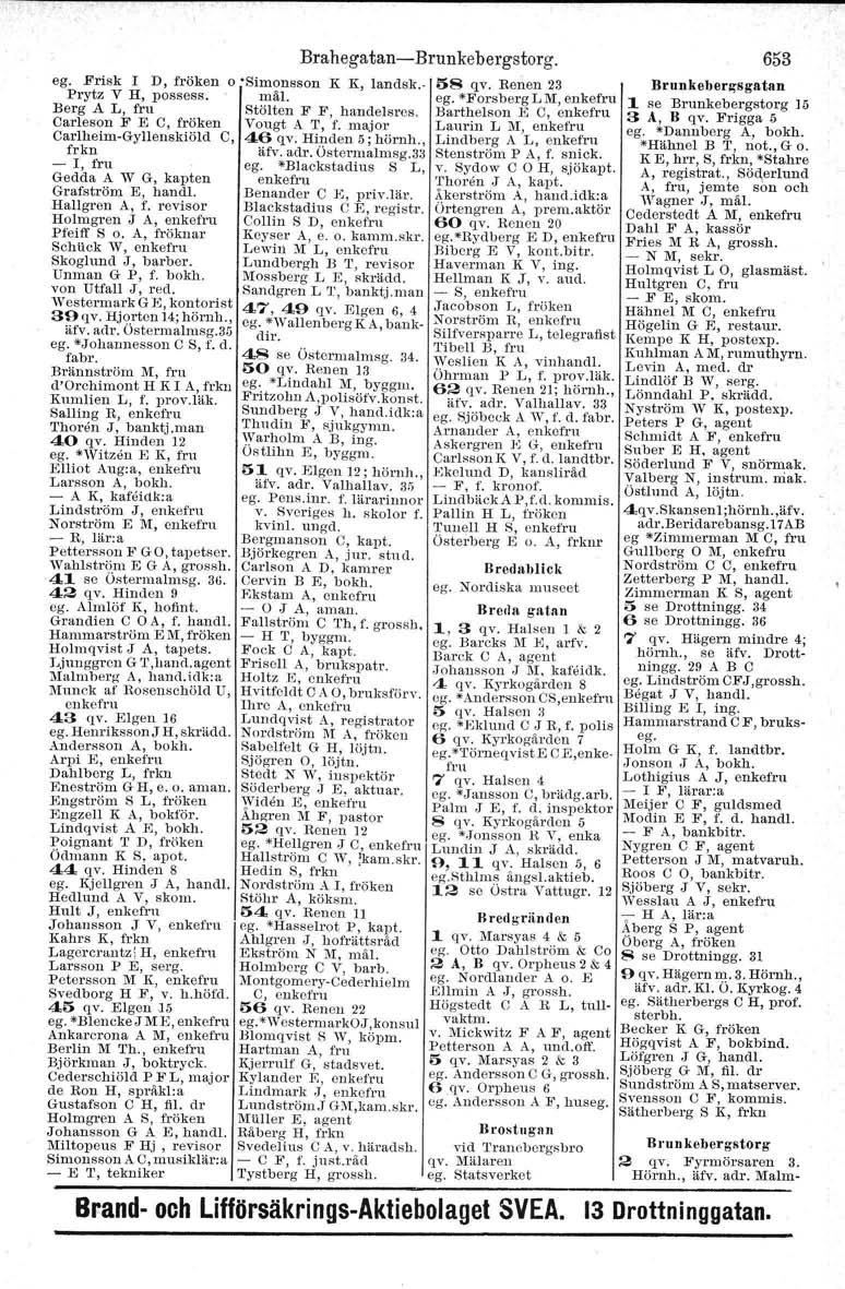 ego Frisk I D, fröken Prytz V H, possess. Berg A L, fru Carle son F E e, fröken Carlheim-Gyllenskiöld C, frkn - I, fru Gedda A W G, kapten Gr-afatröm E, hand.l. Hallgren A, f.