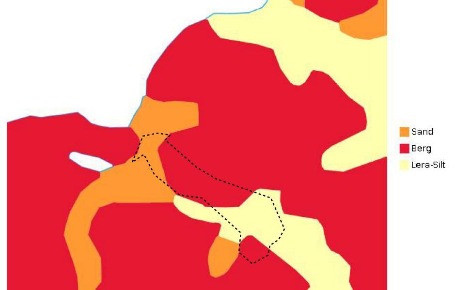 Bild 3: Utdrag ur SGU:s jordartskarta. Detaljplaneområdet finns markerat. 3. Framtida förhållanden 3.
