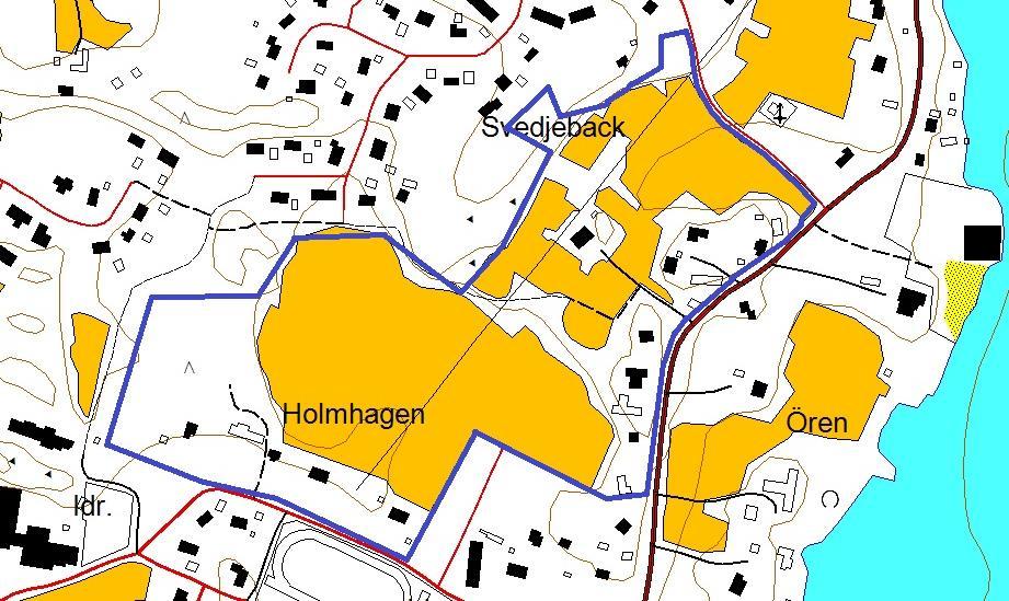 S i d a 2 Skola och daghem ligger i rå med området till sydväst, idrottsplan och rink finns också i direkt anslutning i söder, simstrand