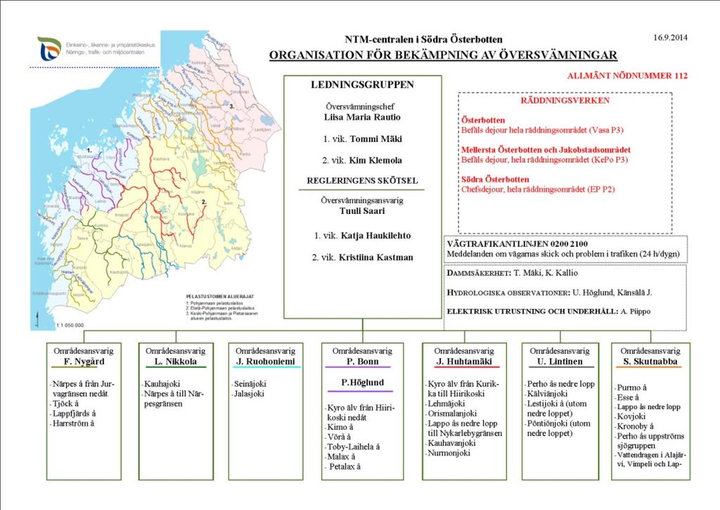 efter en översvämning som har medfört stora skador ger NTM-centralen sakkunnig hjälp angående restaureringar till olika myndigheter och områdets invånare Om NTM-centralen vidtar