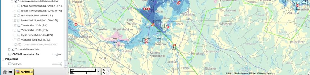 översvämningskarttjänst på miljöförvaltningens webbplats (ymparisto.fi/tulvakartat).