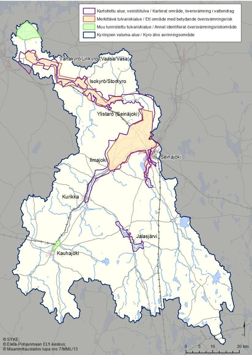 Tabell 20. Översvämningskarterade områden i Kyro älvs avrinningsområde.