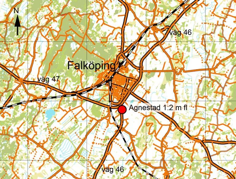 Rapport Särskild utredning inom fastigheterna Agnestad 1:2 m fl i Falköpings socken och kommun. Figur 1. Utredningsområdets läge. Utsnitt ur digital fastighetskarta. Skala 1:150000.