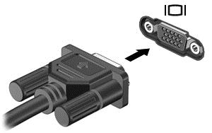 Så här ansluter du en bildskärm eller projektor: 1. Anslut VGA-kabeln från bildskärmen eller projektorn till VGA-porten på datorn enligt bilden. 2.