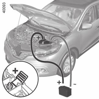 Hjälpstartbatteriets spänning (Ah) ska vara minst lika det urladdade batteriets. Se noga till att bilarna inte kommer i kontakt med varandra, då risk för kortslutning föreligger.