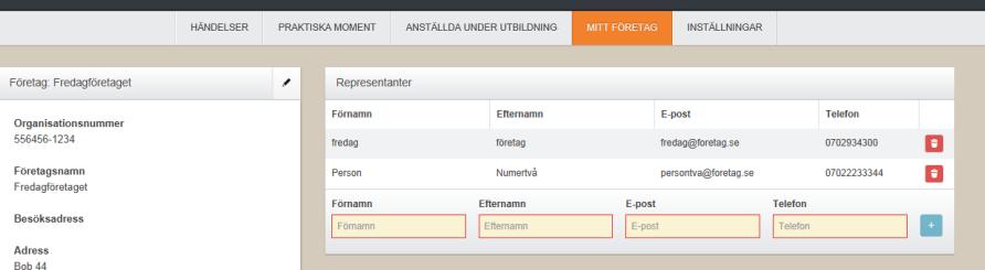 Registrera användare på befintligt företag Registrering av ytterligare användare i KUB sker i flik Mitt företag. Det är den användare som redan finns på företaget som registrerar fler användare.