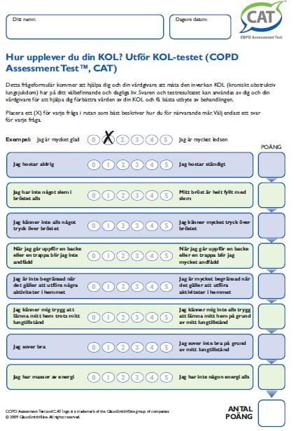 Farmakologisk KOL-behandling Behandlingsvalet styrs av: Risk, som i sin tur beror av Antal exacerbationer senaste året Symtom Bedömning enligt CAT-formulär (eller mmrc) 1.