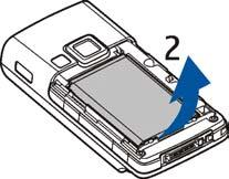 2. Ta ur batteriet genom att lyfta det som på bilden (2). 3.