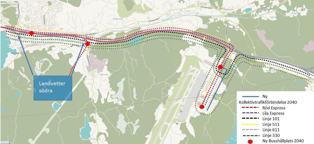 2.1.2 Kollektivtrafik I basscenariot har en utökning av busstrafiken antagits för att försörja både Landvetter södra och Airport City.