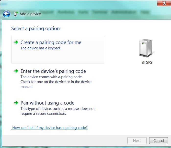 Har man en GPS som är ansluten via Blåtand måste denna först läggas till som ett device i Windows.