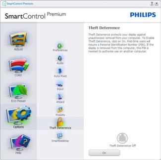 4. Bildoptimering Options (alternativ)>theft Deterence (stöldavskräckning) - Fönstret Theft Deterence (stöldavskräckning) kommer endast att vara aktivt när Theft Deterrence Mode