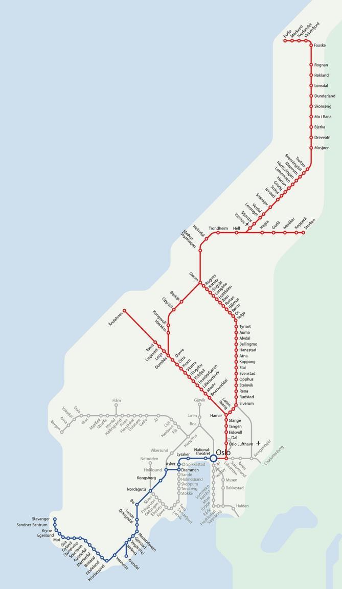 Norges tågtrafikupphandlingar Trafikkpakke 1 Sør: Sørlandsbanen, Oslo Stavanger Jærbanen, Stavanger Egersund Arendalsbanen, Nelaug Arendal Trafikkpakke 2 Nord: Dovrebanen, Oslo Trondheim Rørosbanen