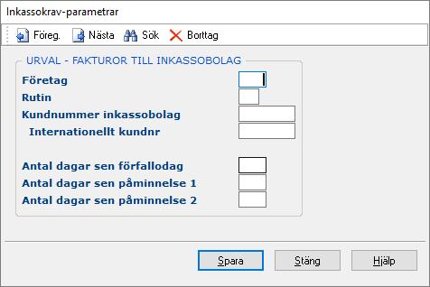 126 Kundreskontra 7.19.5 Inmatningsfält Inställningar Företag Aktuellt företagsnummer anges här Rutin Den rutin som styrvärdena avser anges här.