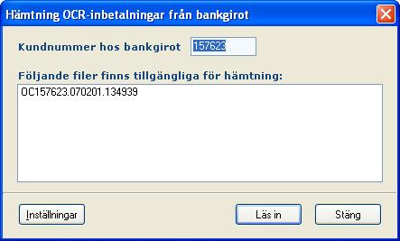 Kundreskontra 17 3.3 Hämtning från bankgirot 3.3.1 Översikt Inbetalningar kan endast överföras via tele om inbetalningskort för optisk läsning används vid fakturautskriften.