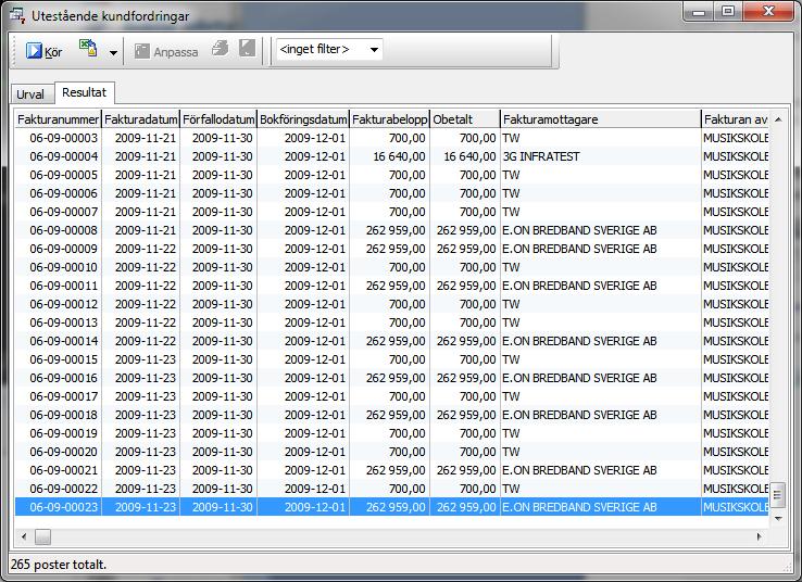 66 Kundreskontra Listan kan som valigt sorteras om genom att man klickar på kolumnrubriken och man kan välja att filtrera ut endast vissa fakturor.