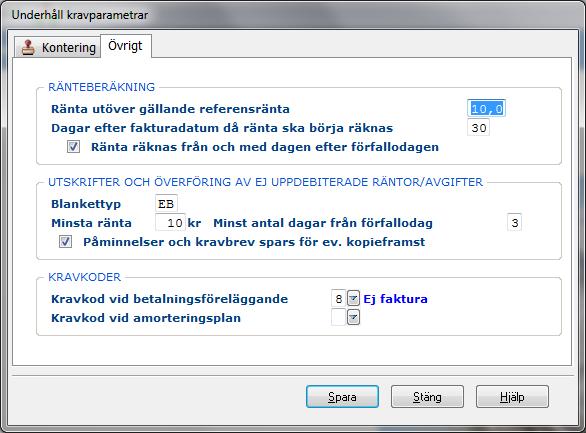 Kundreskontra 71 7.2.4 Inmatningsfält, flik Övrigt Ränta utöver gällande referensränta här anges den räntesats som ska beräknas utöver gällande referensränta.