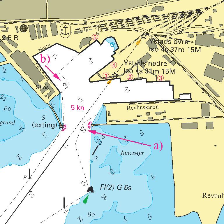 Nr 246 18 * 5447 Sjökort/Chart: 839 Sverige. Södra Östersjön. Ystad hamn. Uppgrundningar. Uppgrundningar har konstaterats efter sjömätning i inre hamnen. Se bild.