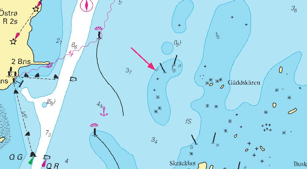 Nr 246 22 Vänern och Trollhätte kanal / Lake Vänern and Trollhätte kanal * 5443 Sjökort/Chart: 135, 1353 Sverige. Vänern. Vänersborgsviken. NNV om Skräcklan. Ändrad djupinformation.