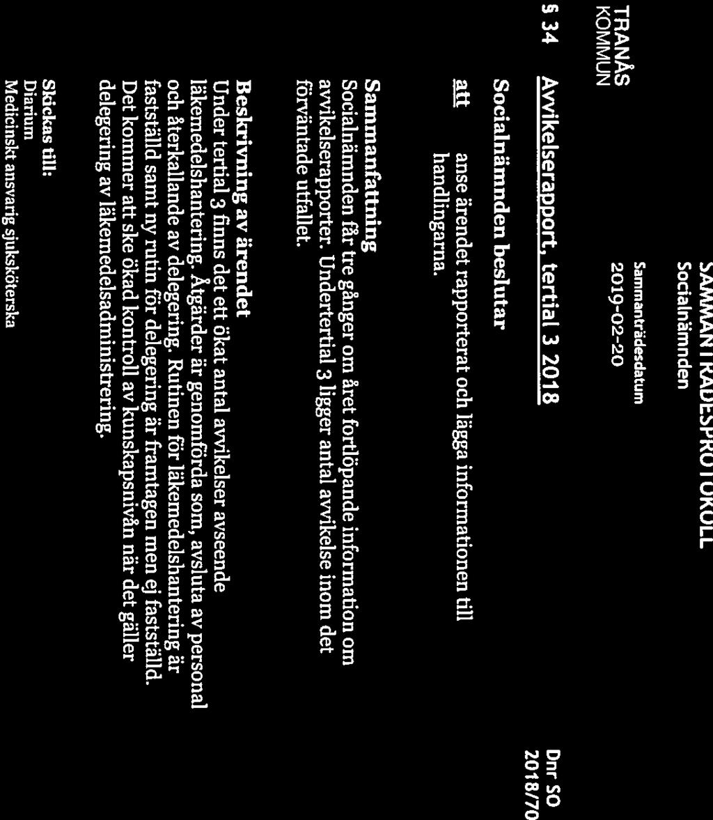 SAMMANIKAUtSF KUIUKULL SociaLnämnden S:da21(25) Samm anträdesdatu m 34 Avvikelserapport, tertial 3 2018 Dnr SO 2018170 beslutar au anse ärendet rapporterat och lägga informationen till handlingarna.