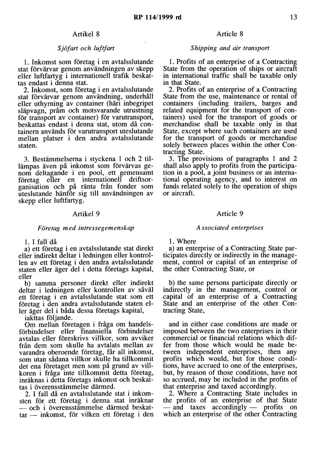 RP 114/1999 rd 13 Artikel 8 Article 8 Sjöfart och luftfart l.
