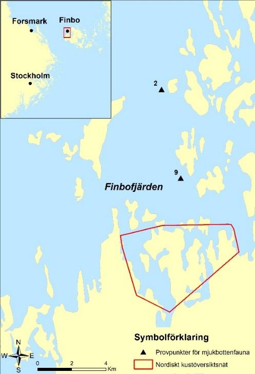 Gröna punkter anger positioner för insamling av referensprover till Biotestsjön för analys av