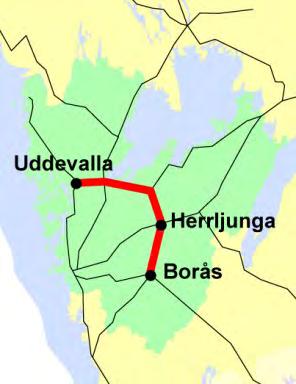Älvsborgsbanan, Uddevalla Herrljunga Borås Trafiken ökar successivt från 12 till 18 dubbelturer per dag, det vill säga till 60-minuterstrafik.