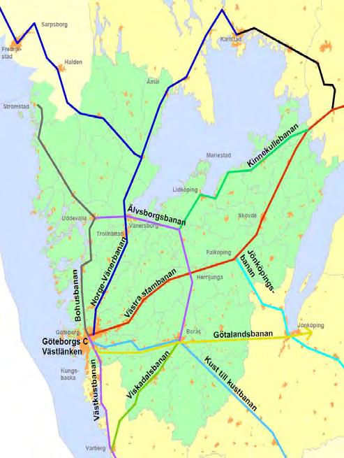 9.2 Järnvägens kapacitet och hastighet Järnvägens kapacitet är alltför begränsad Järnvägsnätet i Västsverige består av ett tiotal olika banor med varierande standard.