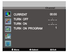 Timer: tryck på knappen för att gå till timermenyn (se bilden nedan). Till att börja med måste du ställa in korrekt nuvarande tid.
